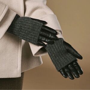 Steve Madden Faux Leather & Charcoal Knit Contrast Gloves